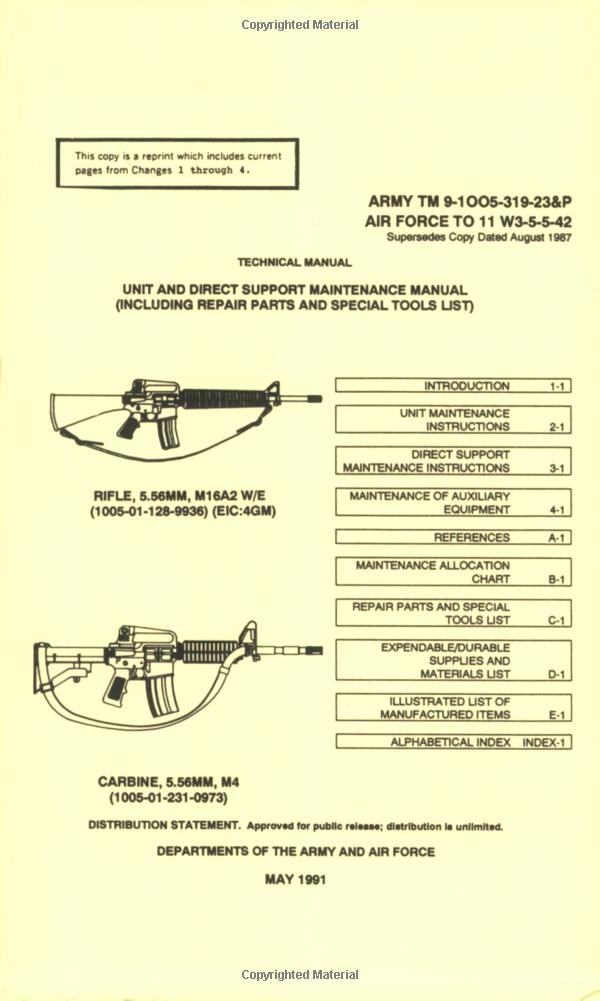 U.S. Army M16A2 and M4 Carbine 5.56mm, Rifle Technical Manual Perfect Paperback